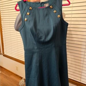 Vince Camuto Elegant Teal Sleeveless Dress with Gold Accents